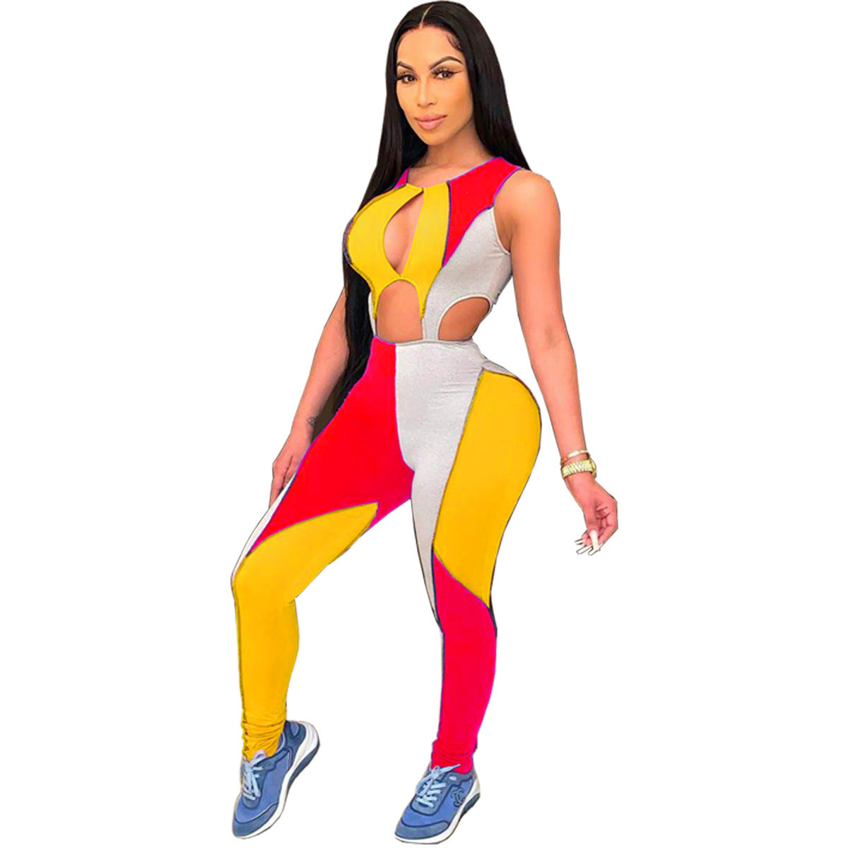 Women's Multicolor Panel Cutout Jumpsuit