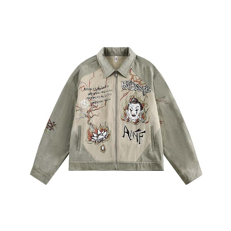 Retro Alphabet Graffiti Stitching Jacket Loose-fitting Coat Top