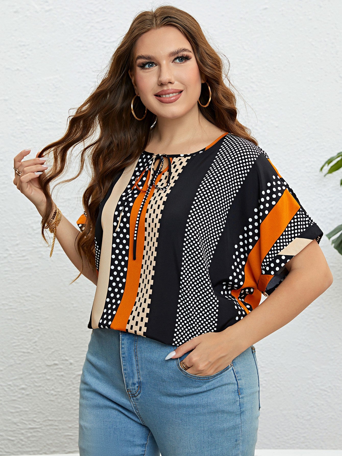 Blouse rayée à col noué