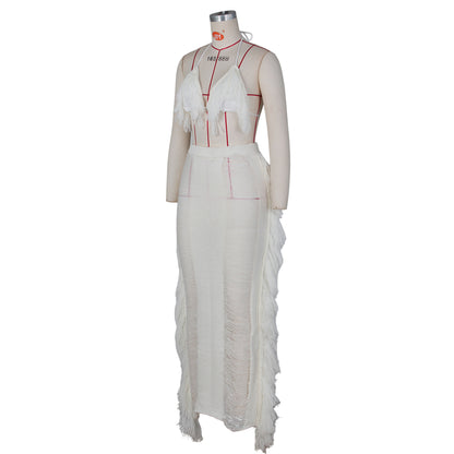 Women's Tassel Knitted Beach Skirt Suit