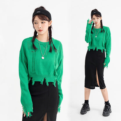 Hole Cut Irregular Special Trendy Style Short Sweater