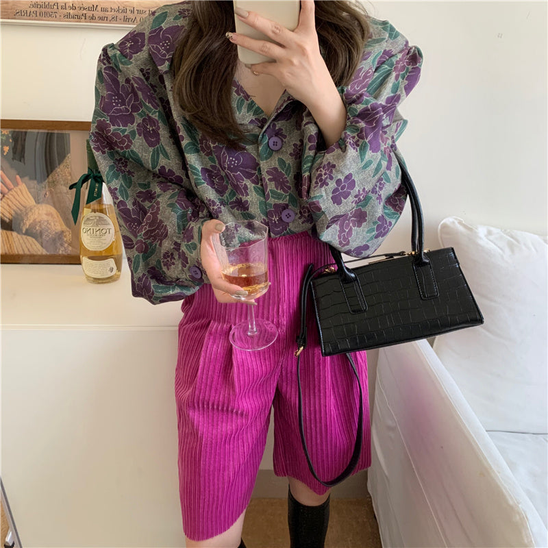 Purple Floral Shirt Women's New Retro Loose Jacket