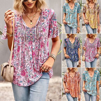 Asian Printed Shirt Women's Commuter Casual Collar Top