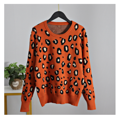 New Leopard Print Women's O-neck Sweater For Autumn And Winter