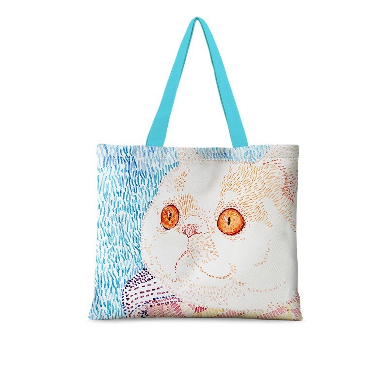 Bolso de hombro con ilustración de gato, bolso de lona de gran capacidad