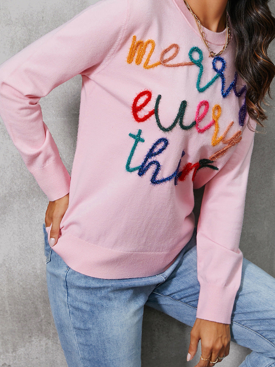 Casual All-match Letters Embroidered Slim Slimming Sweater Women