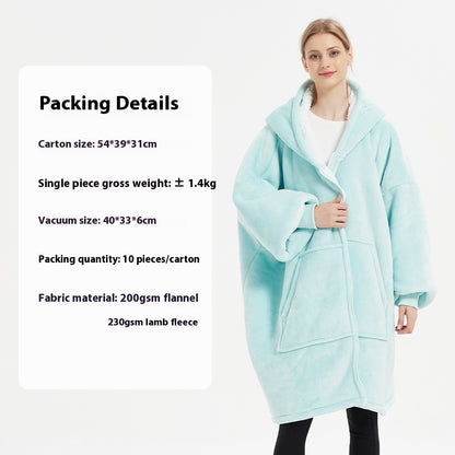 Flannel Thickened Hooded Home Leisure Double-layer Wearable Blanket