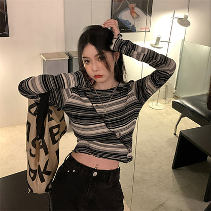 Cropped Top Striped Autumn Hip Hop Women's Costume Costume