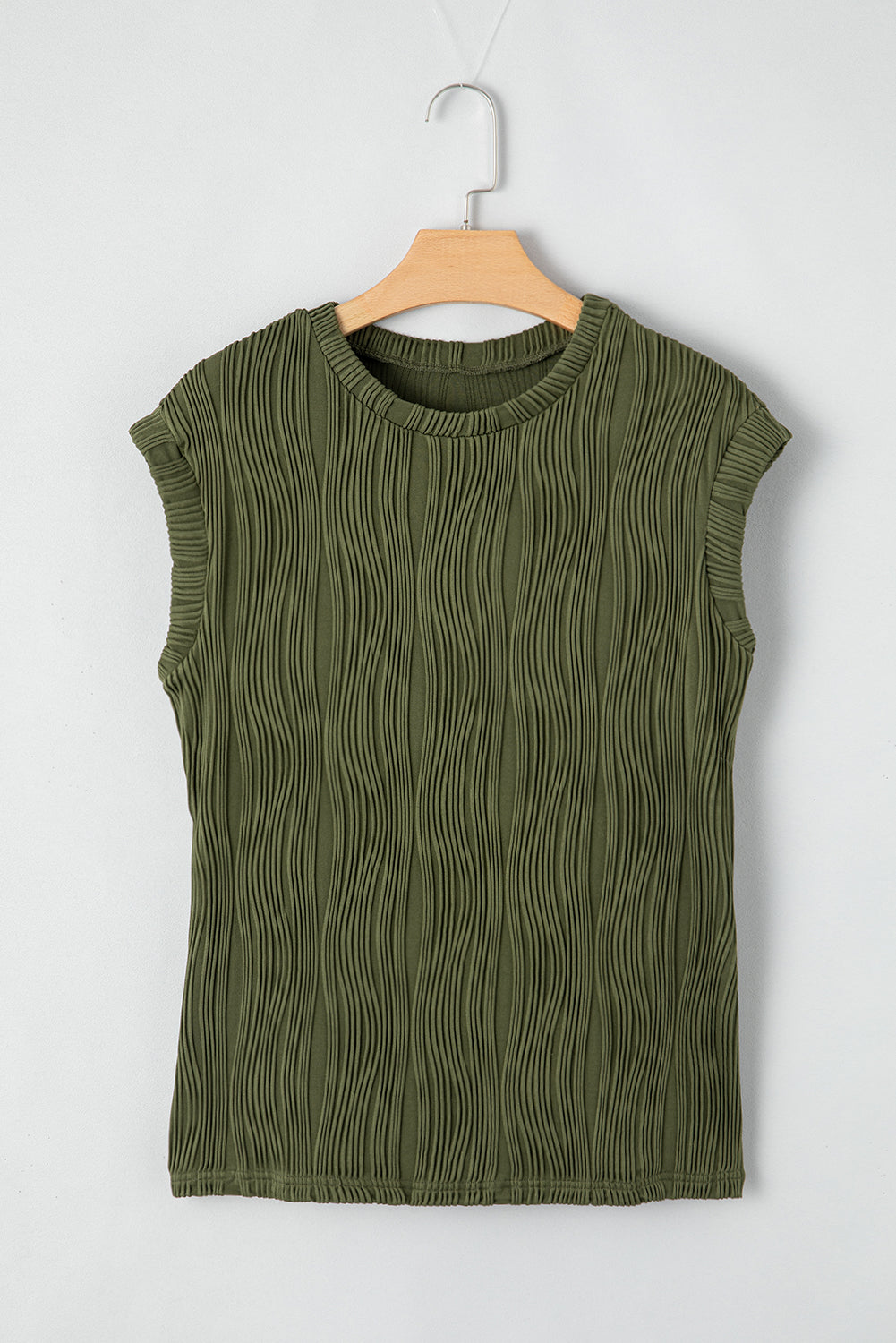 Jungle Green Wavy Texture Cap Sleeve Top