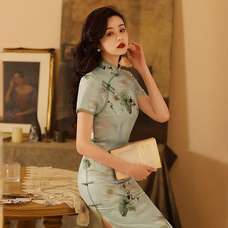 Lotus Internet Celebrity Cheongsam Short Video Dress Daily Cheongsam