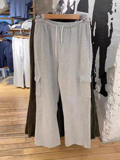 Pantalones de pierna ancha con cordón retro americano, sueltos, de ocio, a juego