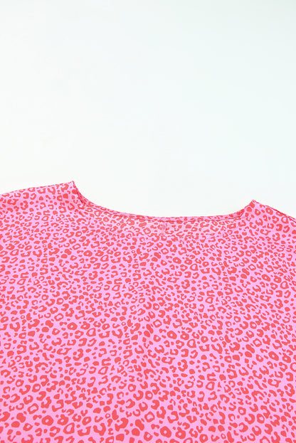 Blusa con mangas con volantes y estampado de leopardo