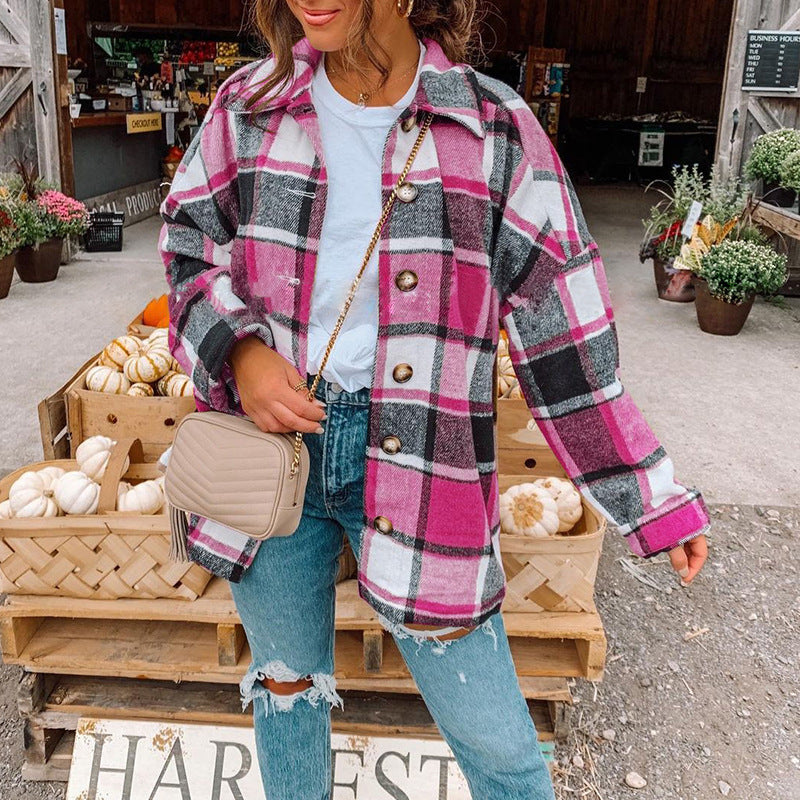 Chemise ample à carreaux et revers à manches longues