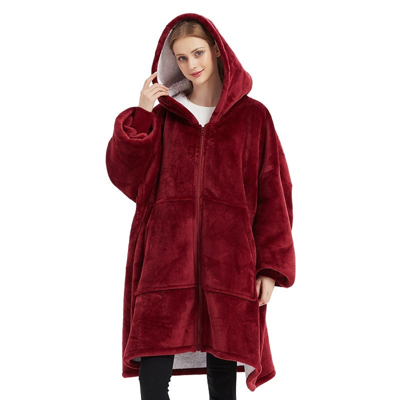 Flannel Thickened Hooded Home Leisure Double-layer Wearable Blanket