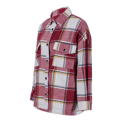 Veste cardigan chemise décontractée à manches longues à carreaux