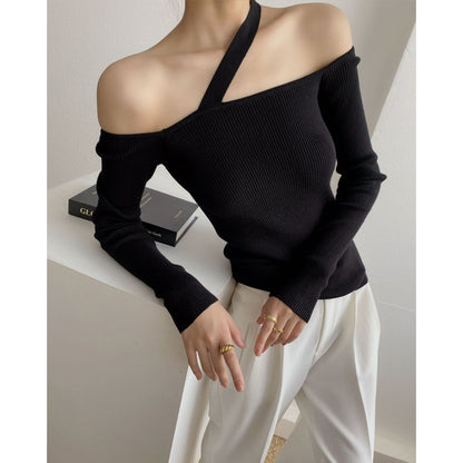 Women's French Niche Design Off-the-shoulder Knitted Sweater Top