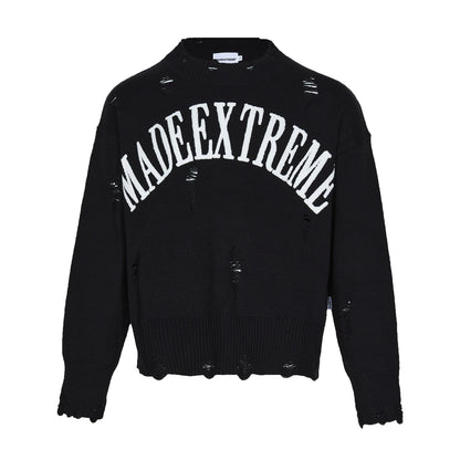 Letter Idle Style Wormhole Damaged Knitted Sweater