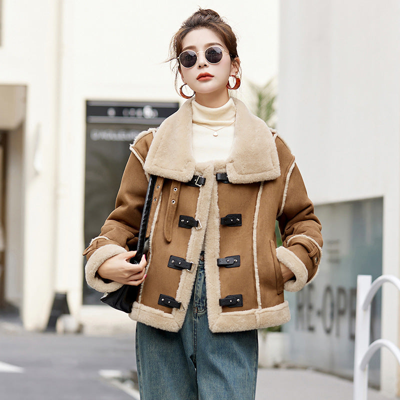 Lamb Wool Coat Women's Winter Fur Integrated