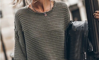 Pull ample à col rond assorti avec fil torsadé pour femme