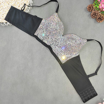 Gilet sexy à col en v style soutien-gorge en diamant léger européen et américain