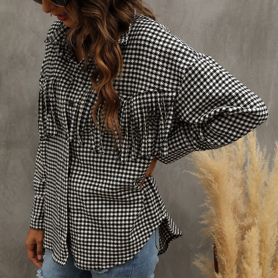 Camisa de pata de gallo a cuadros de moda Otoño Invierno mangas largas de mujer