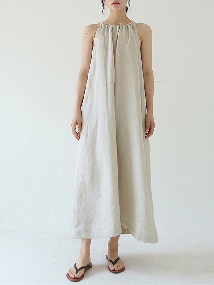 Off-the-shoulder Cotton And Linen Dress With Loose Tie