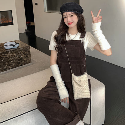 Corduroy Overalls Women's Design Sense Niche Spring Fashion Korean Version Loose Small Jumpsuit