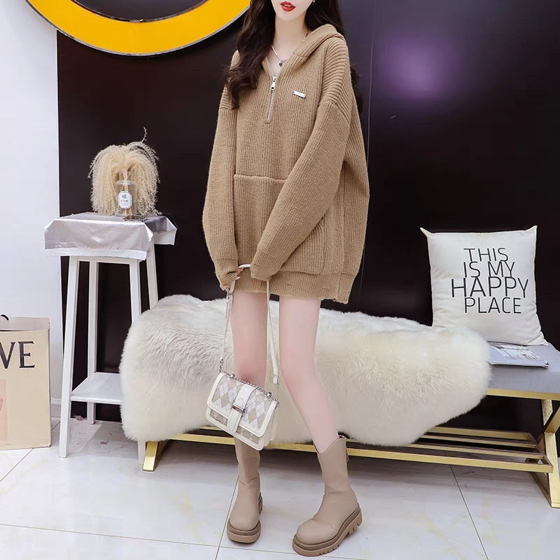 Loose Hooded Thickened Sweater Women's Top