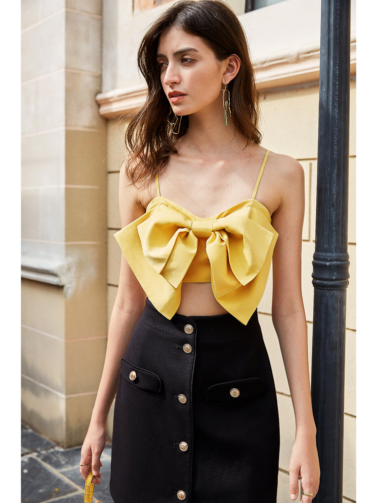 Gilet licou pour femmes, vêtements d'extérieur, nœud Ins, soutien-gorge jaune, haut d'épaule