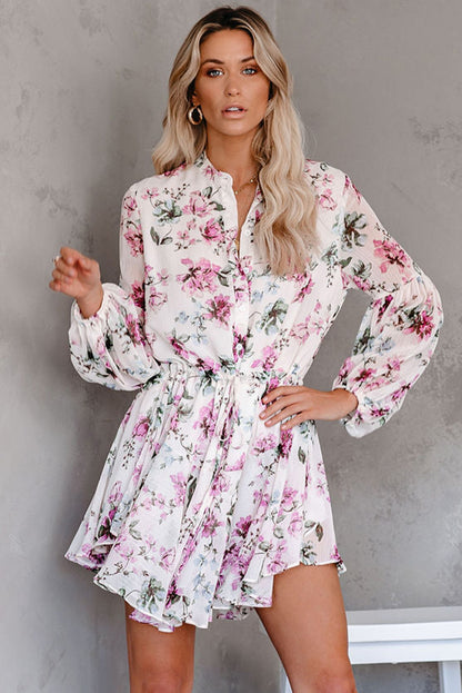 Robe fluide vintage à imprimé floral avec cordon de serrage