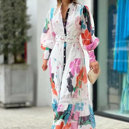 Spring-Summer New Type Printed Lace Long Patchwork Dress