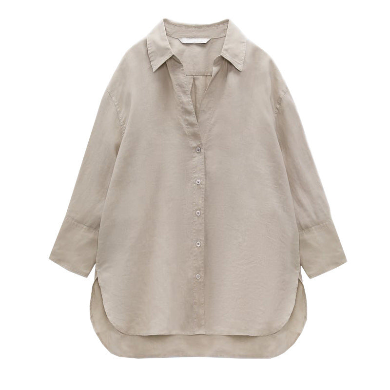 Western Style Loose Linen Shirt With Long Sleeves