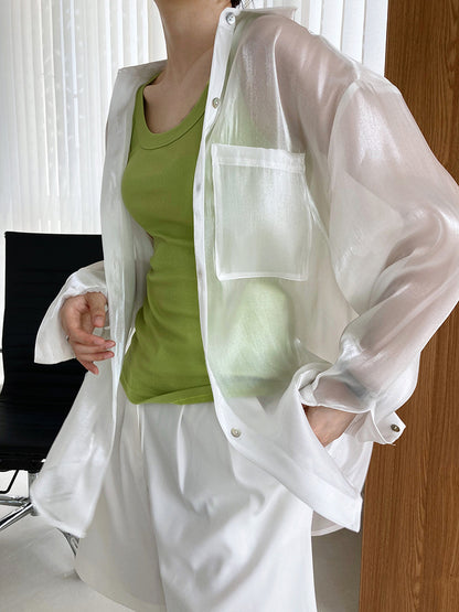 Loose And Shiny Long-sleeved Sunscreen Tencel Shirt