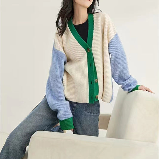 Cardigan tricoté ample à col en v pour femme, manteau, pull, printemps et automne