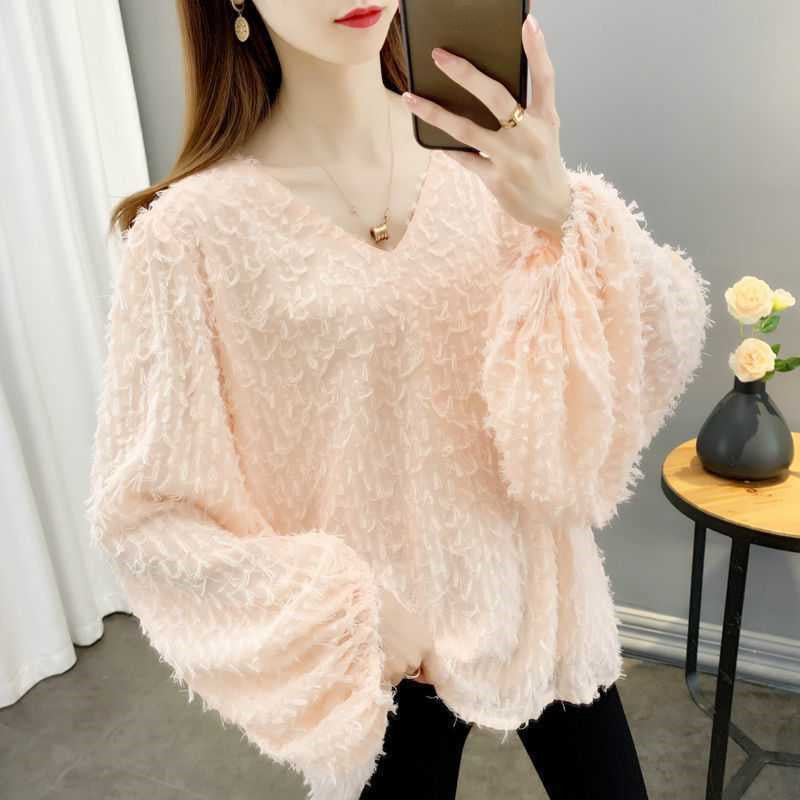 European And American Style Stitching Fleece Long-sleeved Chiffon Shirt Women's Clothing