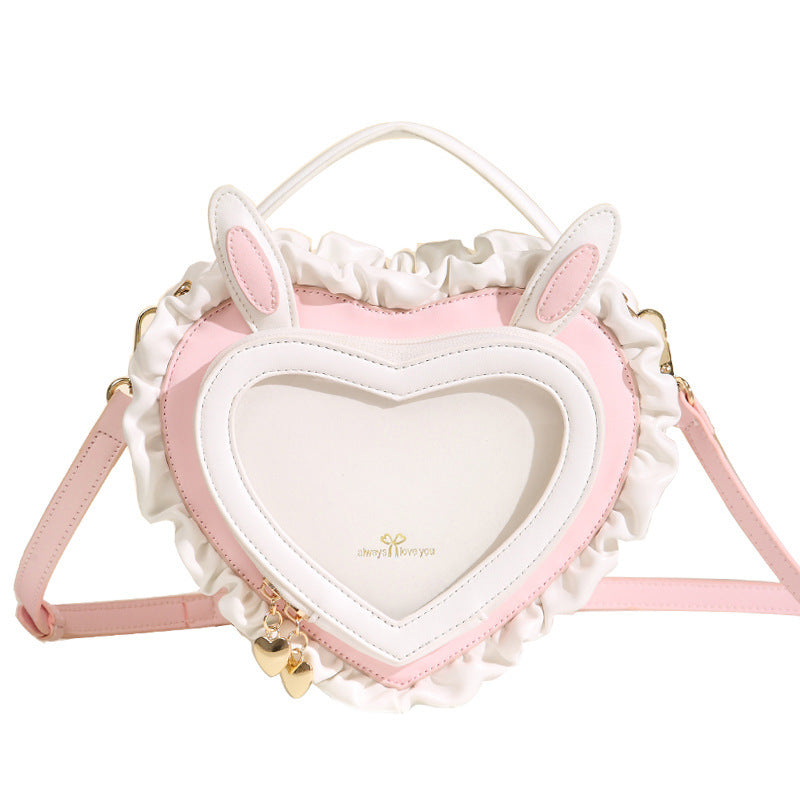 Rabbit Ear Peach Heart Transparent Handbag Sweet Cute Lace