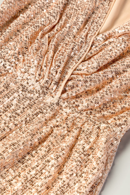 Apricot Wrapped V-neck Sequin Dress