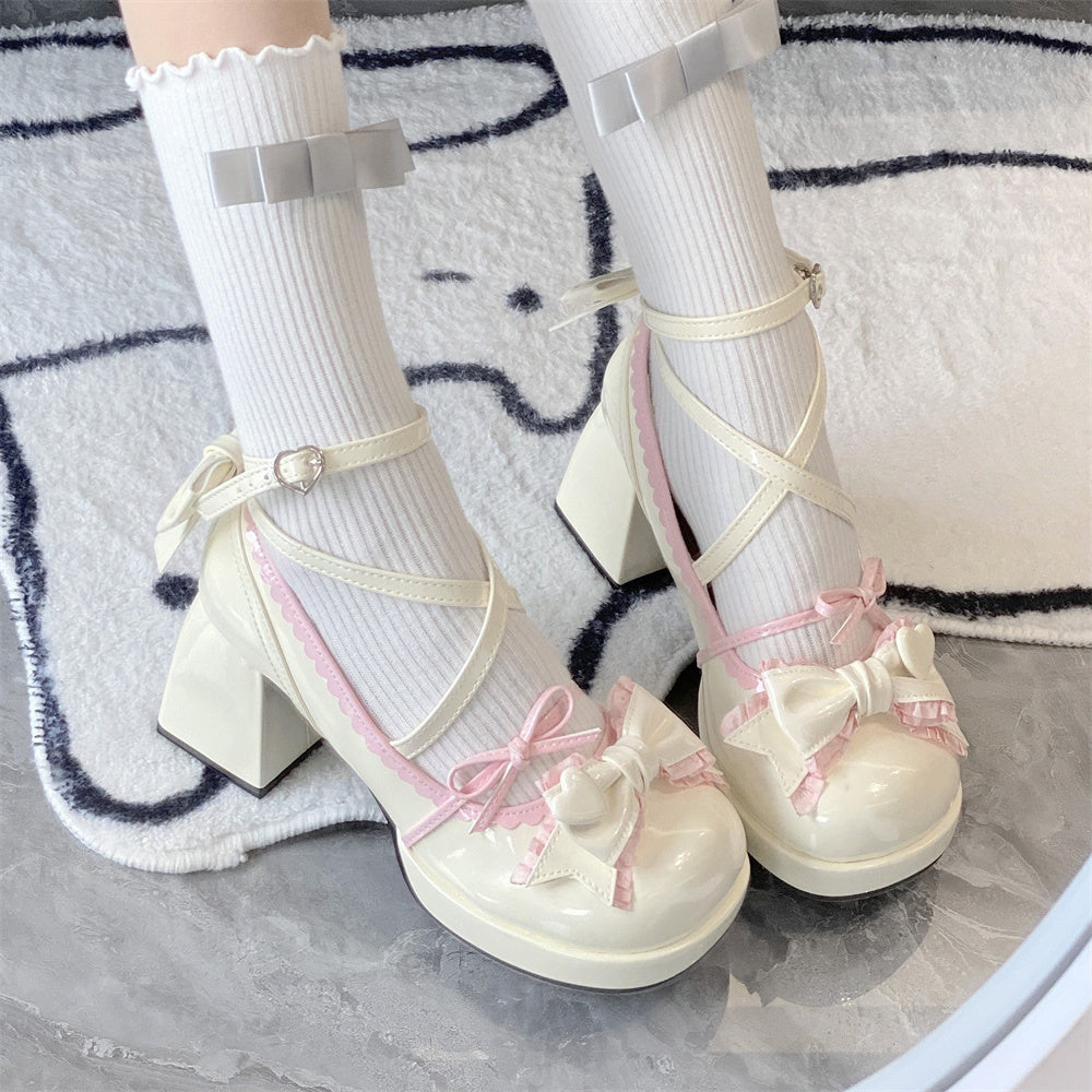 Zapatos lindos de una sola capa con plataforma de tacón medio Zapatos Lolita para mujer