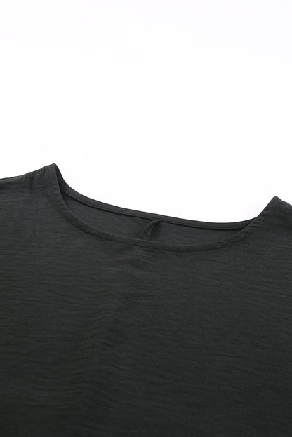 Blusa informal de negocios con manga de murciélago lisa negra para mujer