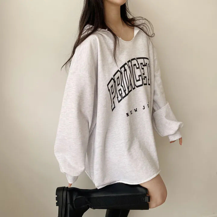 Korean Style Letter Hooded Loose Spring And Autumn Sweater