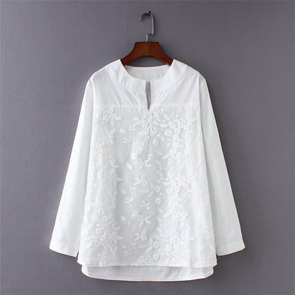 Literary Fan Organza Embroidered Stitching Long-sleeved Shirt