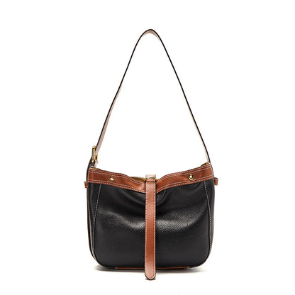 Color-blocked Underarms Soft Top Layer Cowhide One-shoulder Diagonal Bag