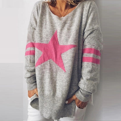 Jersey de punto europeo y americano con estrella de cinco puntas, chaqueta dividida de manga larga con cuello en V, ropa de invierno