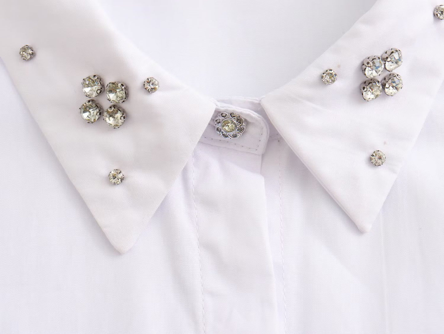 New Artificial Jewelry White With Lapel Cotton Poplin Shirt Top