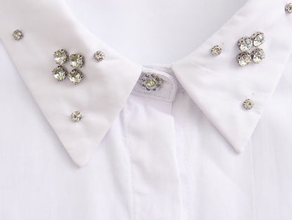 New Artificial Jewelry White With Lapel Cotton Poplin Shirt Top