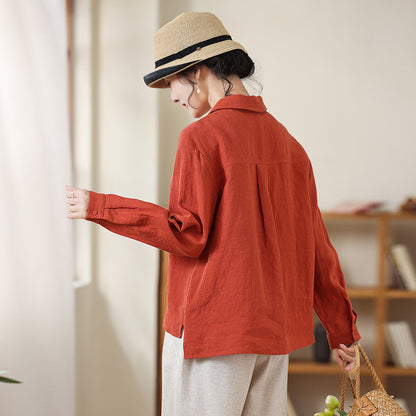 Camisa de lino y algodón para mujer con solapa