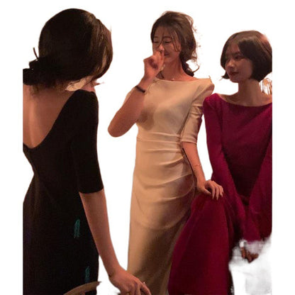 Women's Fashion Solid Color Elegant Slim Dress