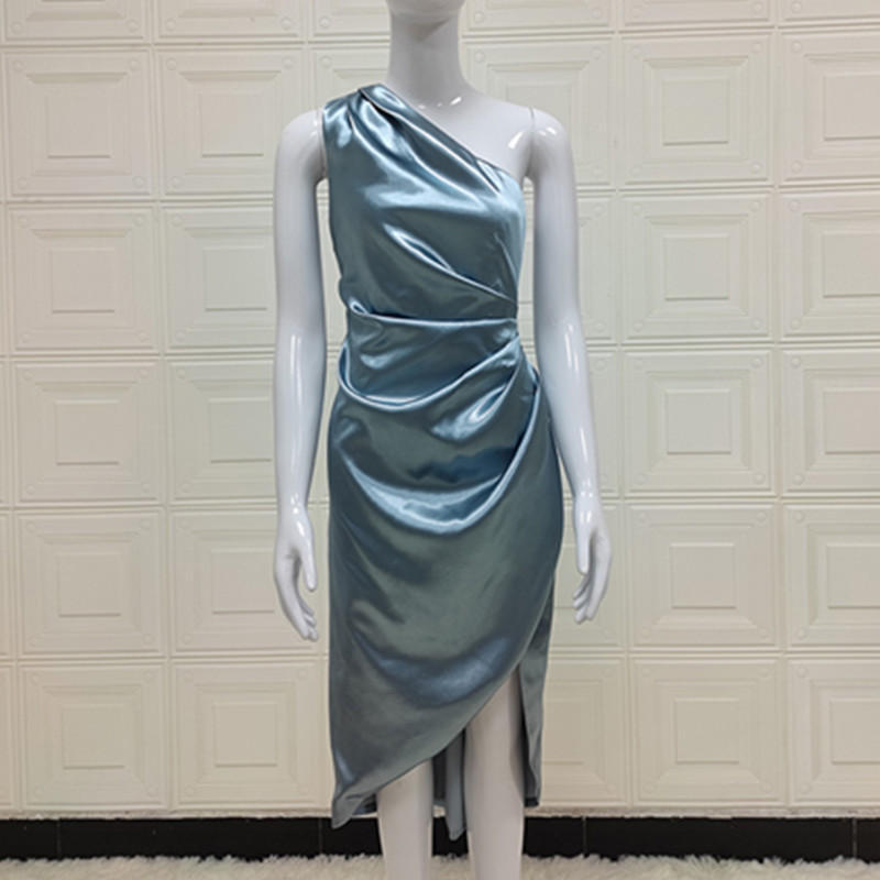 Light Blue One Shoulder Comfort And Casual Dress