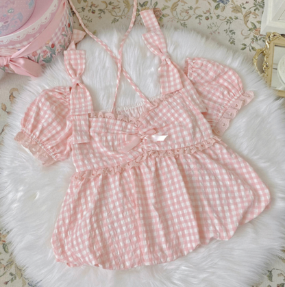 Original Design Of Sweet Plaid Summer Soft Girl Top