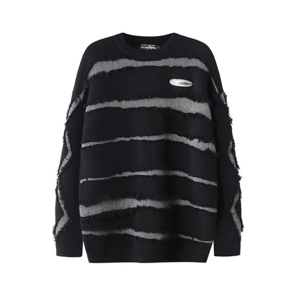 Irregular Cut Deformed Striped Solid Color Sweater